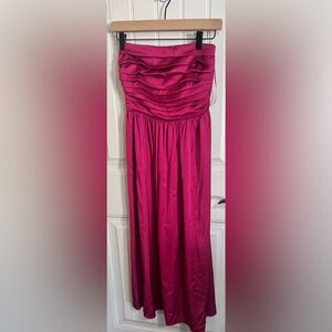 Abercrombie & Fitch Strapless Ruched Satin Maxi Dress Pink Small Tall NWT Formal
